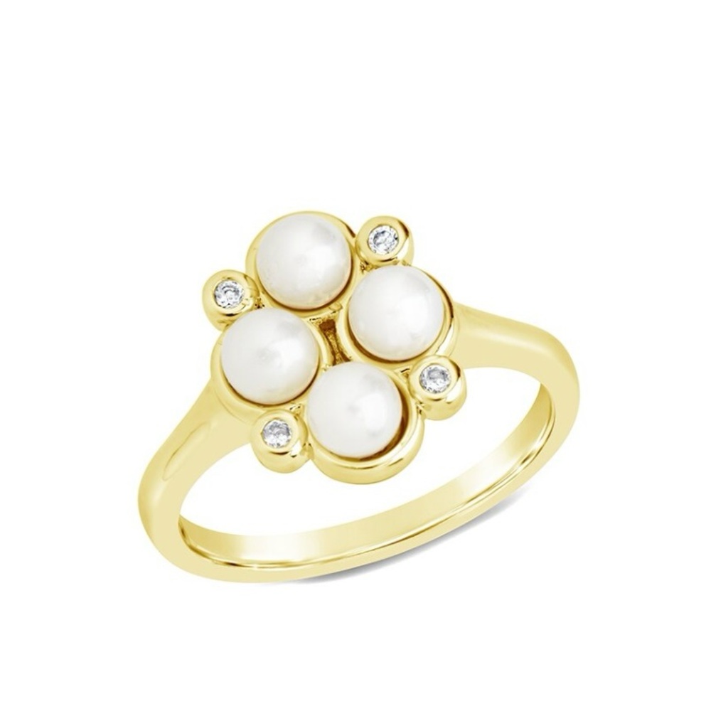 NWT Sterling Cosetta Forever Pearl and CZ Cluster Ring